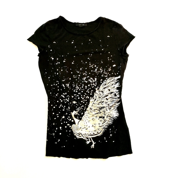 Express Tops - Express Black and Silver Graphic Tee, Size Medium